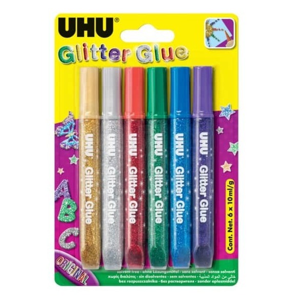 UHU COLLA GLITTER 6PZ. 10ML.