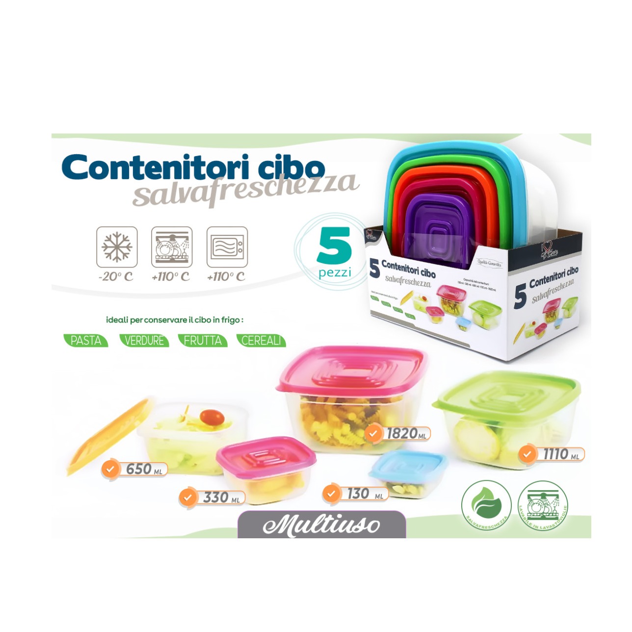 CONTENITORI 5 PZ.QUADRATI COL.